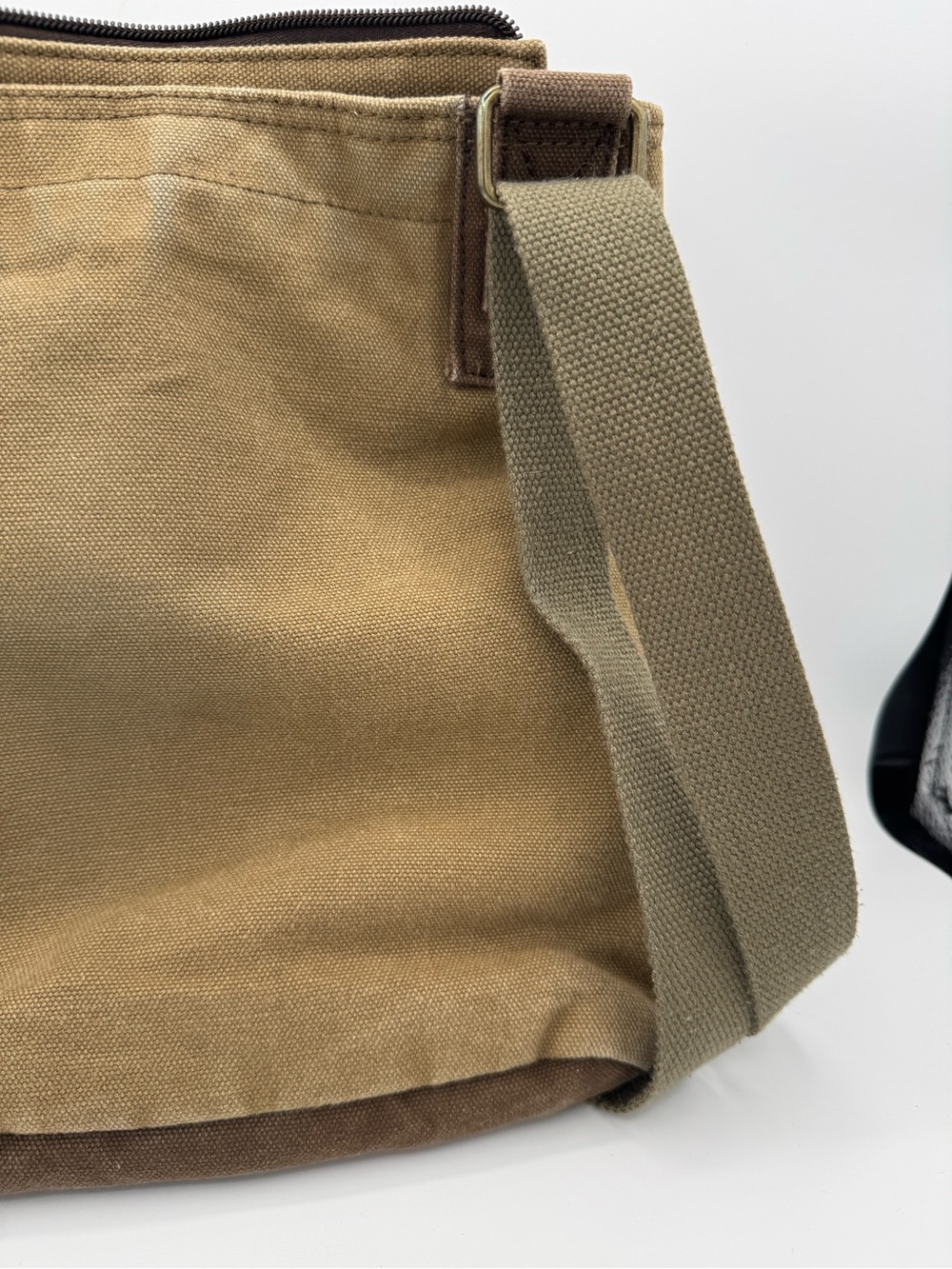 Chala Patch Embellished Canvas Crossbody Messenger Bag- Olive Green Tan Brown - Picture 10 of 11
